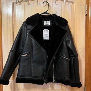 ZARA KIDS FAUX LEATHER/FUR LINED JACKET $35